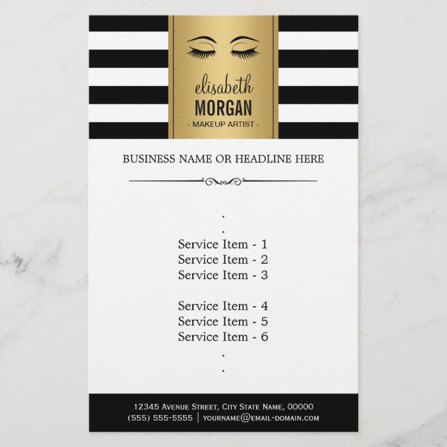 Eyelashes Eyebrows Gold Black White Stripes Flyer (Front)