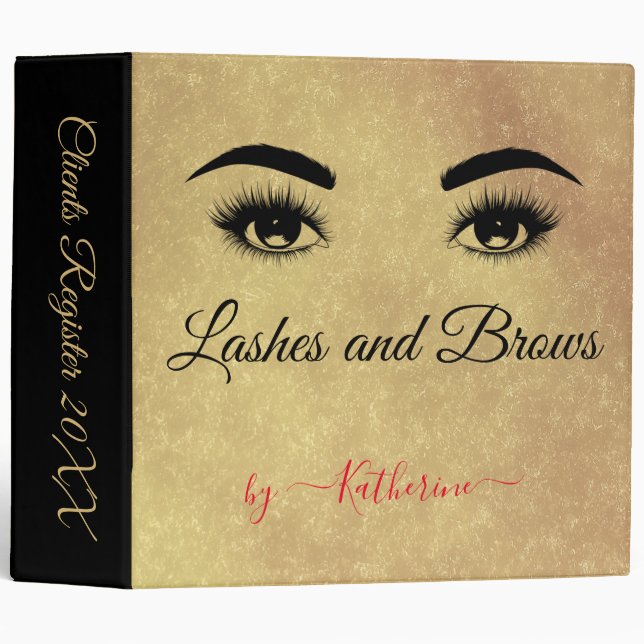  Eyelashes Eyebrows Golden Background With Name 3 Ring Binder (Front/Spine)