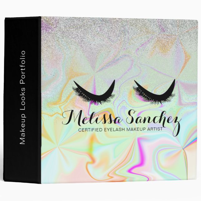 Eyelashes Faux Holographic Colorful Makeup Artist 3 Ring Binder (Front/Spine)
