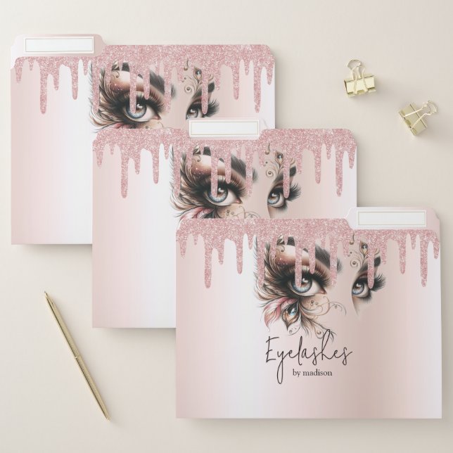 EyeLashes Glam Champagne Dripping Glitter Notebook File Folder (Set)