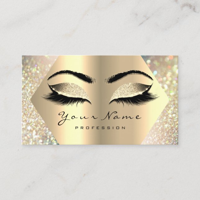 Eyelashes Glitter Makeup Artist Champaigne Gold Business Card (Front)