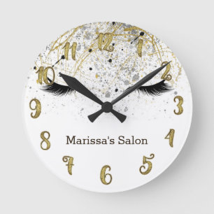 Eyelashes Lashes Gold & Black Glam Personalized Round Clock