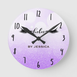 Eyelashes Lashes Purple & Black Glam Personalized Round Clock