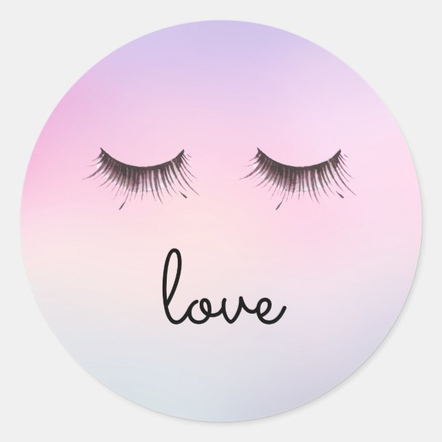 Eyelashes love Purple Pink Tie dye Classic Round Sticker (Front)