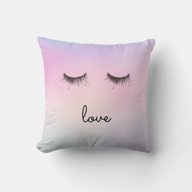 Eyelashes love Purple Pink Tie dye Throw Pillow (Front)