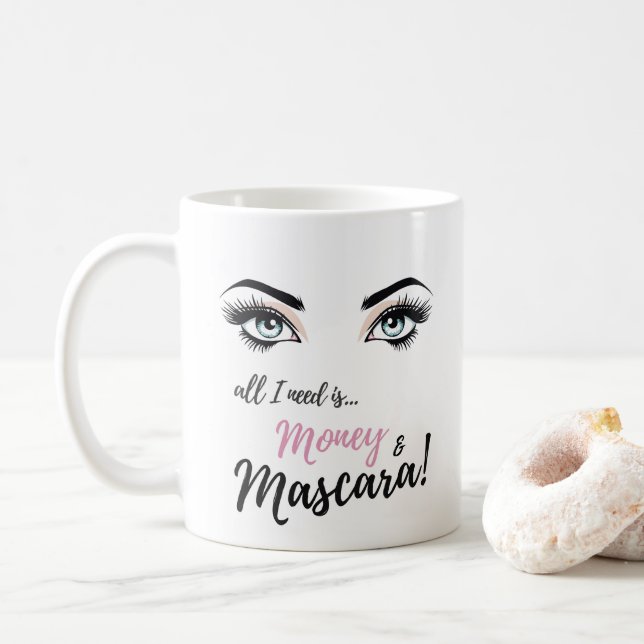 eyelashes, makeup art, mascara, gift for girls coffee mug (With Donut)