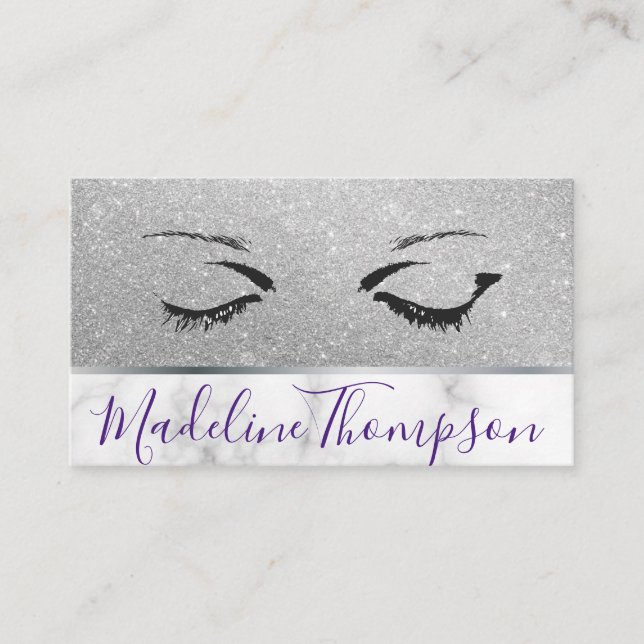 Eyelashes Makeup Artist Marble Glitter Business Card (Front)