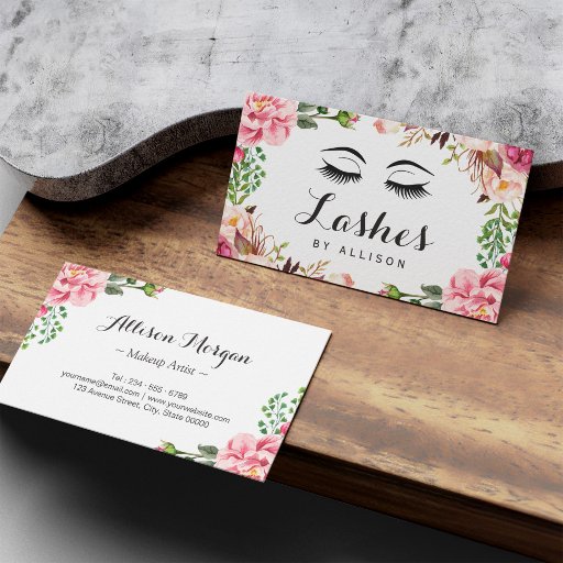 Customizable Eyelashes Makeup Artist Romantic Floral Wrapping Business Card