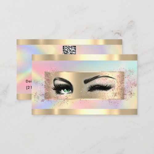  Eyelashes Makeup Holograph Gold QR Code Logo Business Card