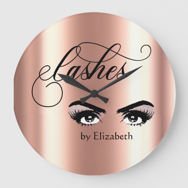 Eyelashes Makeup Lashes Rose Gold Eyes Large Clock (Front)