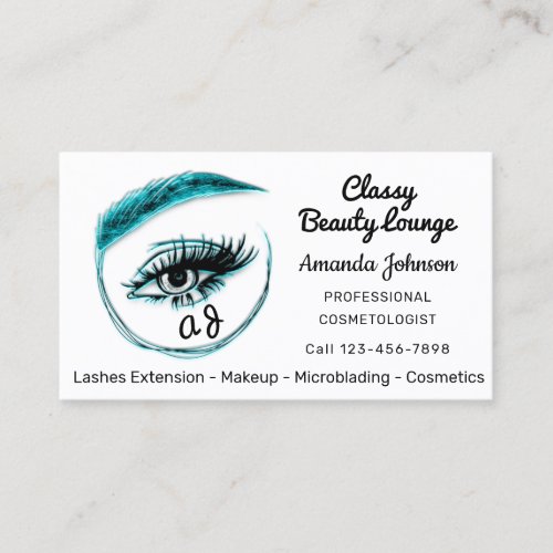 Eyelashes Makeup Microblade Logo Qr Code  BLue Business Card