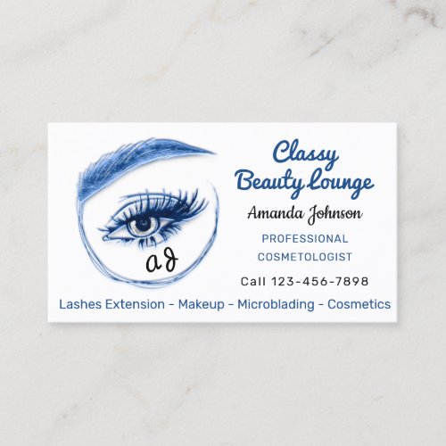 Eyelashes Makeup Microblade Logo Qr Code Blue Navy Business Card