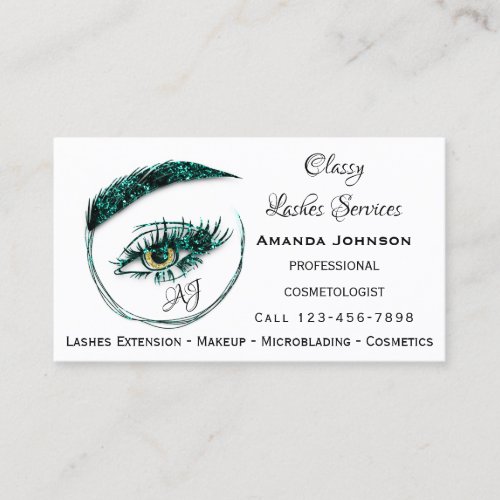 Eyelashes Makeup Microblade Logo Qr Code Teal  Business Card