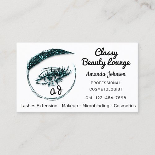 Eyelashes Makeup Microblade Logo Qr Code Teal Business Card