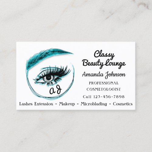 Eyelashes Makeup Microblade Logo Qr Code Teal Business Card