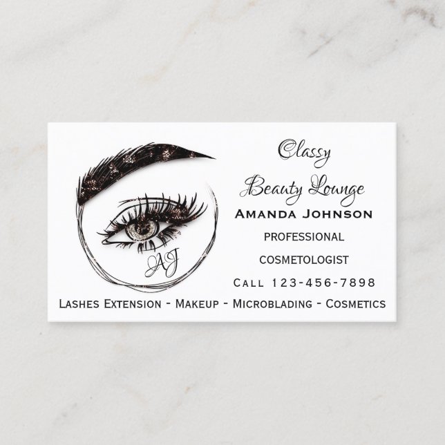 Eyelashes Makeup Microblade Logo QrCode Brown Business Card (Front)