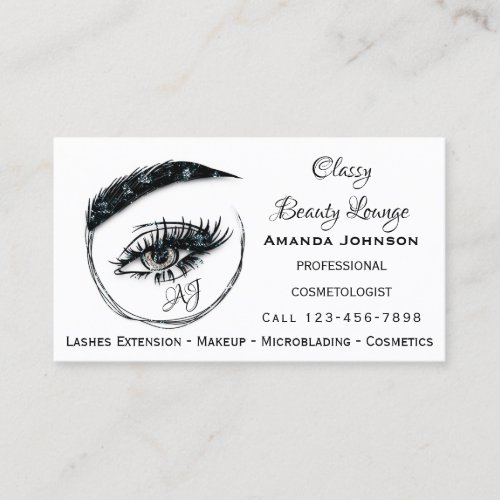 Eyelashes Makeup Microblade Logo QrCode Glitter  Business Card