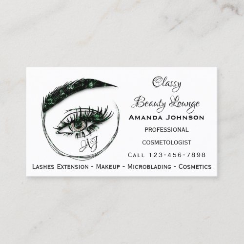 Eyelashes Makeup Microblade Logo QrCode Green Business Card