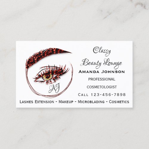Eyelashes Makeup Microblade Logo QrCode Red Business Card