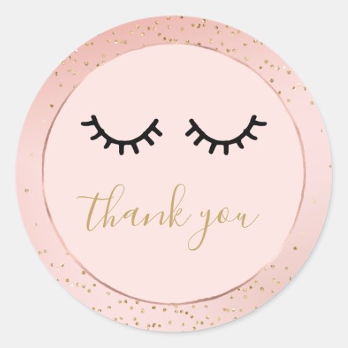 Eyelashes Peach Blush Ombre Gold Confetti Classic Round Sticker