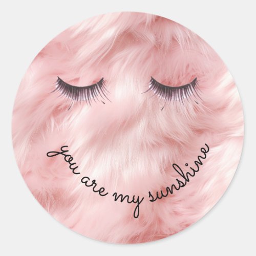 Eyelashes Pink Faux Fur Classic Round Sticker