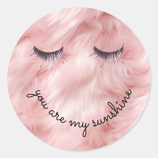 Eyelashes Pink Faux Fur Classic Round Sticker (Front)