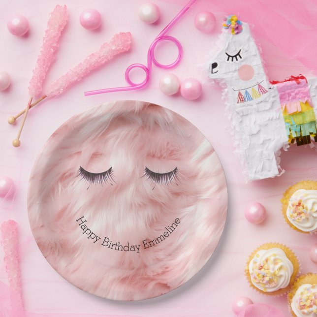 Eyelashes Pink Faux Fur Paper Plates (Party)