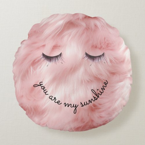 Eyelashes Pink Faux Fur Round Pillow