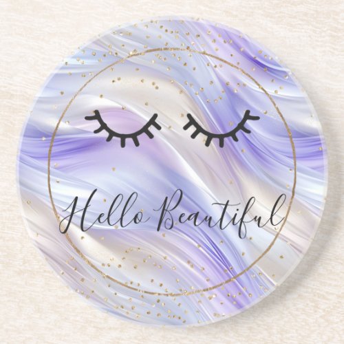 Eyelashes Pretty Romantic Purple Gold Confetti Coaster