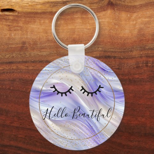 Eyelashes Pretty Romantic Purple Gold Confetti Keychain