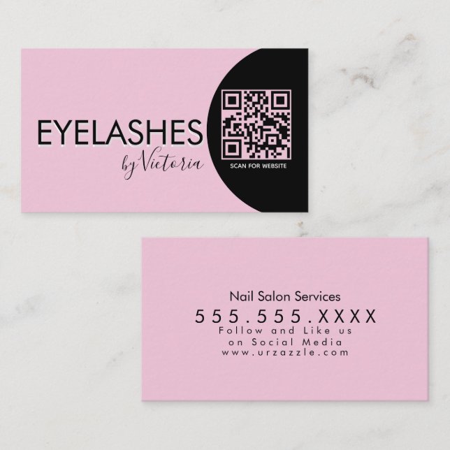  Eyelashes Salon Beauty  Eyelashes QR CODE Pink Business Card (Front/Back)