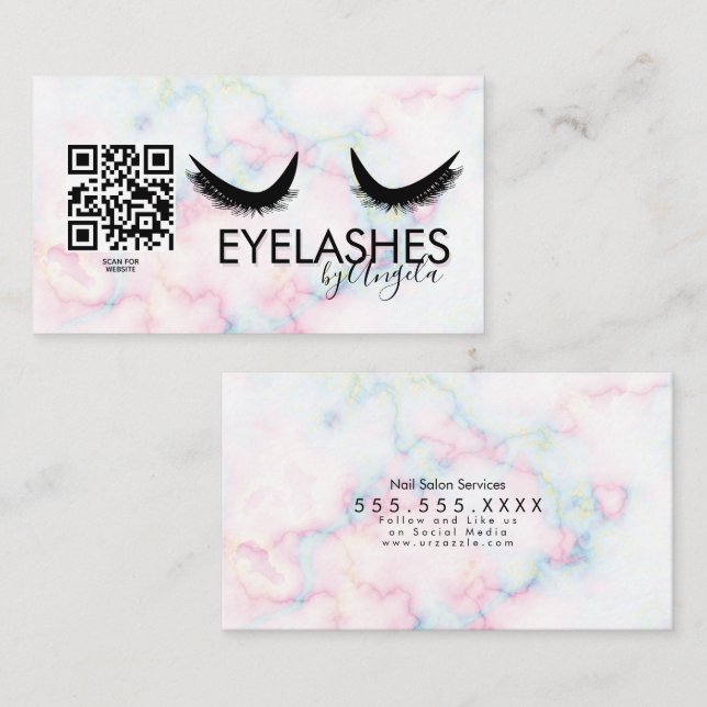  Eyelashes Salon Beauty Marble Eyelashes QR CODE Business Card (Front/Back)