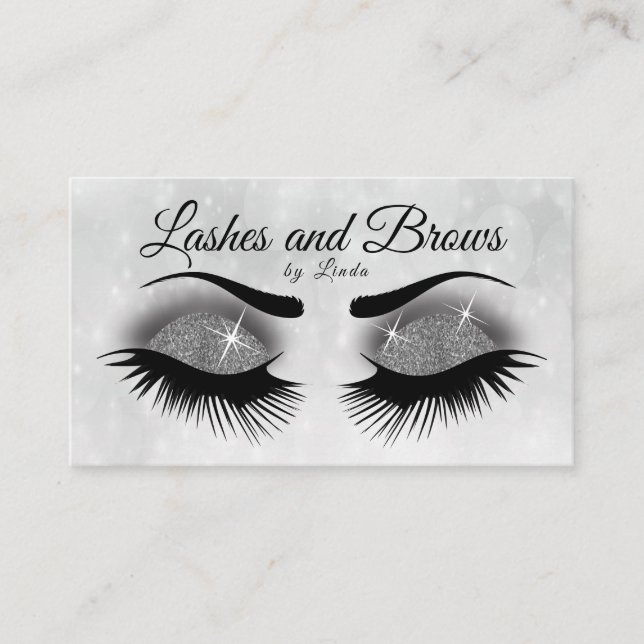 Eyelashes - Smokey Gray Glitter Business Card (Front)