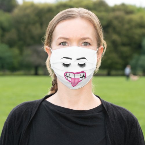 eyelashes with big mouth and tongue adult cloth face mask