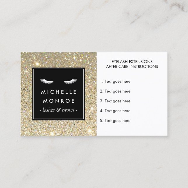 Eyelashes with Gold Glitter After Care Card (Front)