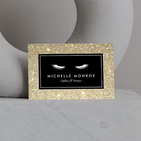 Eyelashes With Gold Glitter Business Card
