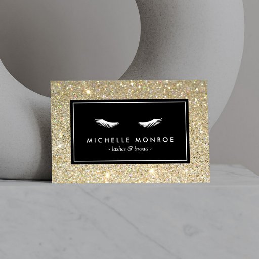 Customizable Eyelashes with Gold Glitter Business Card