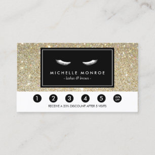 Eyelashes with Gold Glitter Loyalty Punch Card