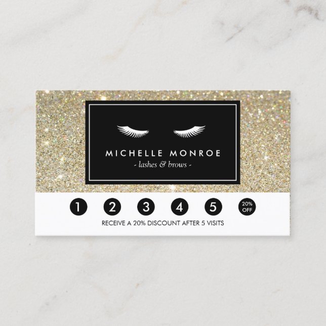 Eyelashes with Gold Glitter Loyalty Punch Card (Front)