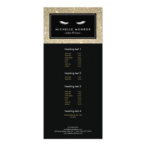 Eyelashes with Gold Glitter Rack Card