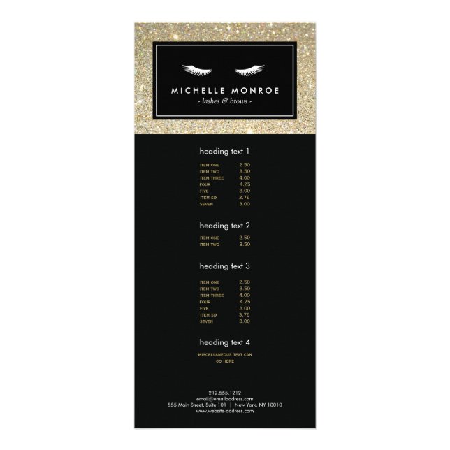 Eyelashes with Gold Glitter Rack Card (Front)