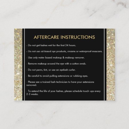 Eyelashes With Gold Glitter Salon Aftercare Card