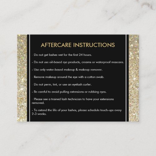 Eyelashes with Gold Glitter Salon Aftercare Card