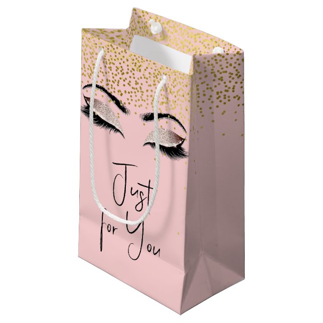 Eyelashes with Gold Glitter   Small Gift Bag (Front Angled)