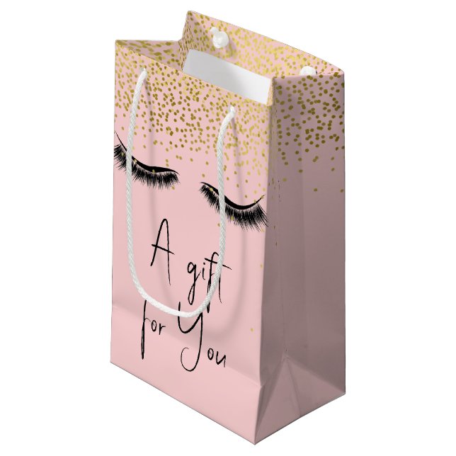 Eyelashes with Gold Glitter  Small Gift Bag (Front Angled)
