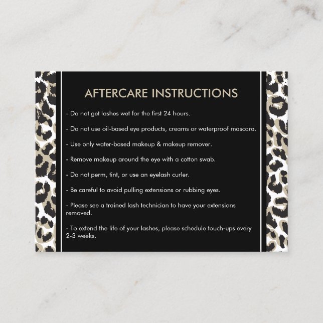 Eyelashes with Leopard Print Aftercare Card (Front)