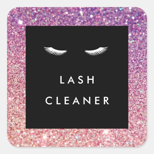 Eyelashes with Purple/Pink Glitter Lash Cleaner Square Sticker (Front)