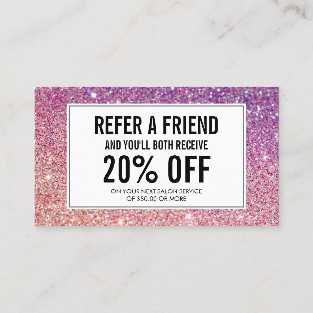 Eyelashes with Purple/Pink Glitter Salon Referral (Front)