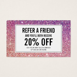 Eyelashes with Purple/Pink Glitter Salon Referral Business Card