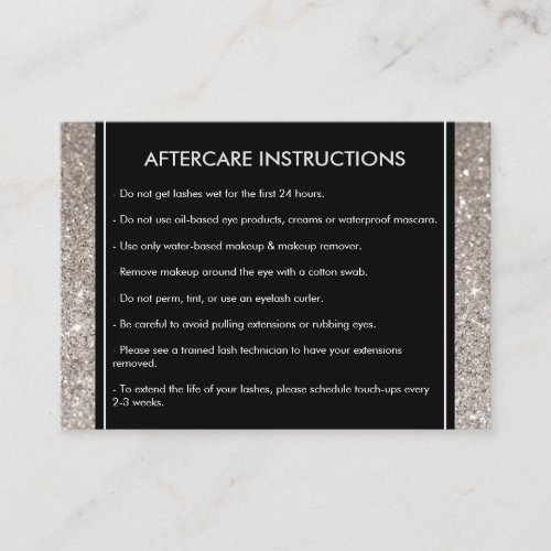 Eyelashes with Silver Glitter Salon Aftercare Card